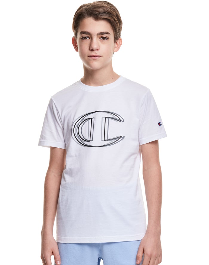 Champion Vibrating C Logo White T-Shirt Boys - South Africa FQXHTR638